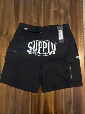 Supply & Demand Black Men's Cargo Shorts with Logo